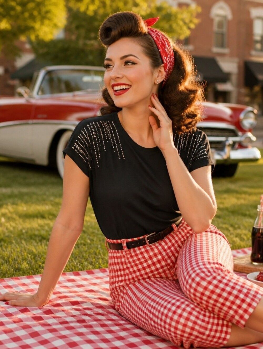Scarlett Black Short-Sleeve Top with Metallic Studs
